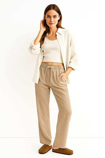 Rich Women's Mink High Waist Elastic Wide Leg Trousers-12 Nerz 90