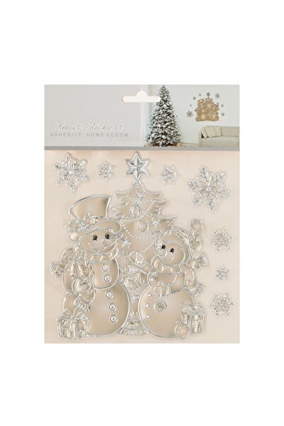 OEM Christmas Decorative Stickers - Snowman, Trees, Snowflakes, Beige Champagne, 18x23cm