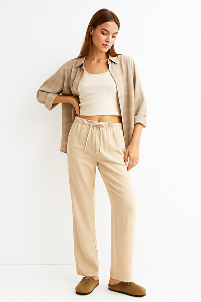 Rich Women's Cream High Waist Elastic Wide Leg Trousers-10 Vanillaeoudding 87