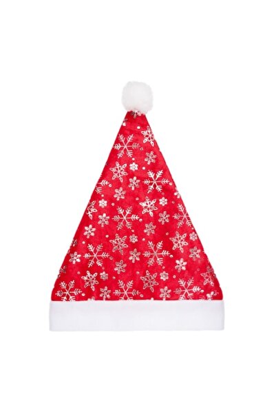 OEM Pălărie de Crăciun din catifea de Moș Crăciun - Roșie cu fulgi de zăpadă ...