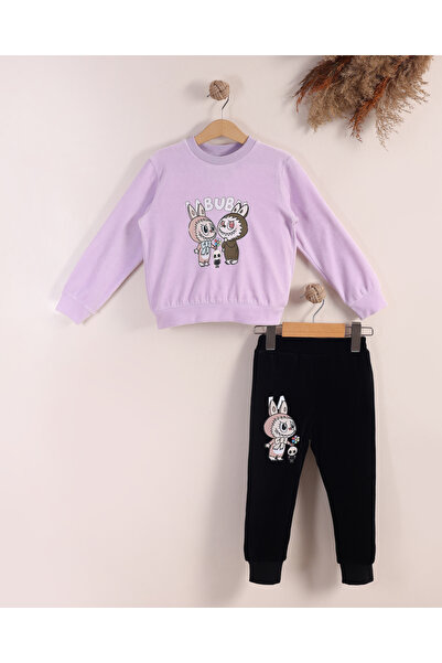 Serkon BABY Labubu Printed Velvet Girl's Bottom and Top Set