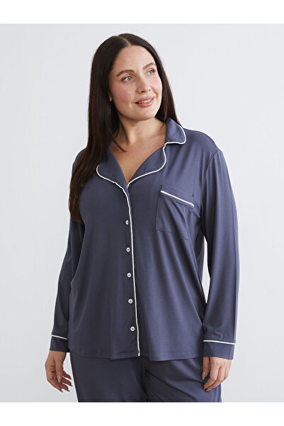 LC Waikiki Indigo Plus Size Shirt Collar Women's Pajama Set