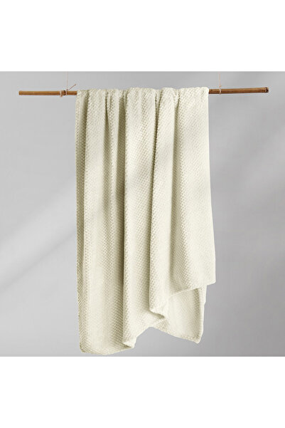 Deco King Patura in stil modern cu model jacquard in relief, Henry, 240 g/m2, 70x150 cm, crem