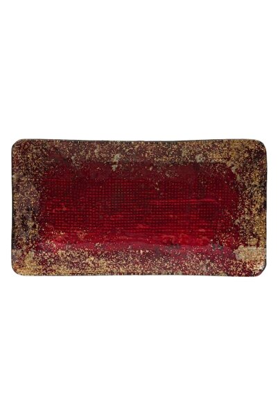 OEM Christmas Decorative Glass Platter, Dots Model, Beige Champagne Glitter & Red, 28x15.5x3 cm