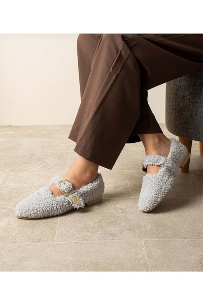 AYAKCİTY Women's Buckled Winter Ballet Flats Home and Outdoor Shoes