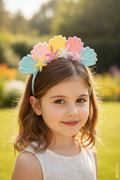 BearPear Mermaid Konseptli Deniz Kızı Kız Çocuk Taç Kutlama Parti Tacı Mavi