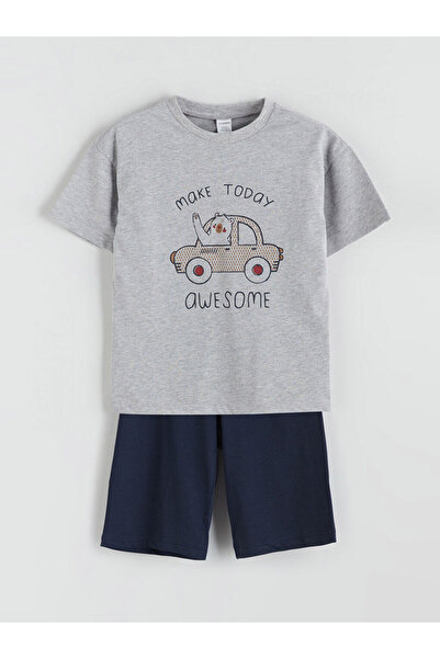 LC Waikiki Gray Crew Neck Boys' T-Shirt and Shorts