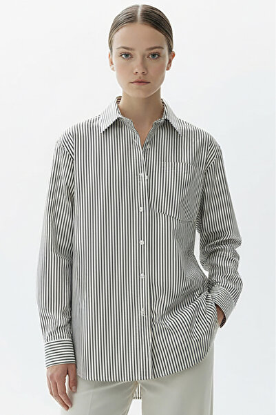 Allyco Cămașă liliac cu mânecă lungă și buzunare cu dungi