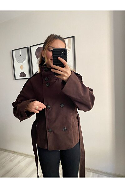 TB Butik Тренч з високим коміром і коміром-жакетом Преміум замша
