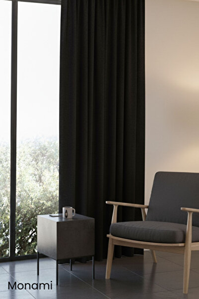 Monami Luxury First-Class Honeycomb Velvet Textured Black Island Floor Curtain