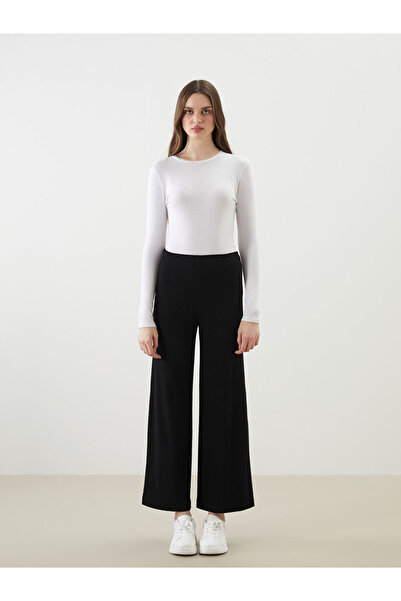 LC Waikiki Black Elastic Waist Wide Leg Women's Trousers