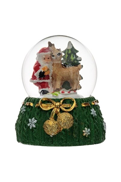 OEM Glob decorativ lichid de Crăciun - Moș Crăciun și ren, 7x9 cm, verde