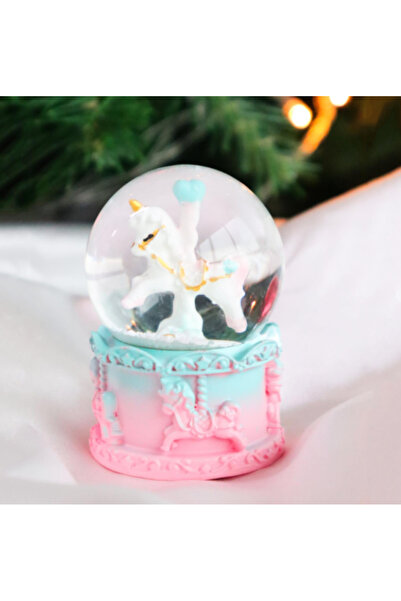 PRİNTOPİA DESİGN Unicorn Atlı Karınca Işıklı Mini Boy Kar Küresi Dekor Biblo Süs Özel Günler İçin Hediyelik