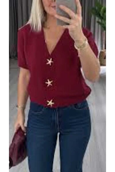 NÜANS MODA Button Detailed Short Sleeve Cardigan