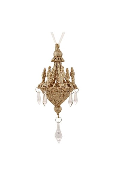 OEM Ornament de Crăciun cu candelabru șampanie, 19 cm, cu sclipici și cristale