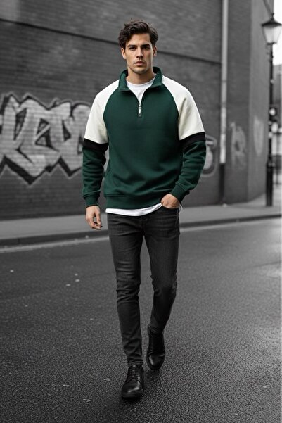 Oksit Wesst Three Thread Sh Fleece-Lined Half Zipper Collar Men's Sweatshirt