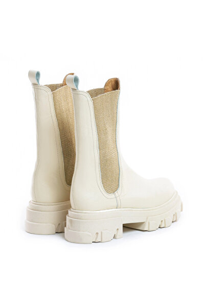 Vanilla Days Cream Genuine Leather Ankle Boots with Side Detail