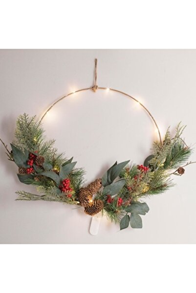 OEM Decorative Christmas wreath, metallic, twig branches, LED lighting, gold, 40 cm
