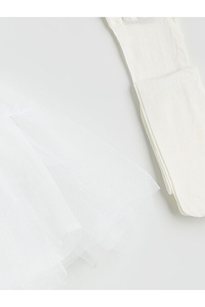 LC Waikiki Ecru Elastic Waist Girls' Tutu Skirt and Pantyhose Set of 2