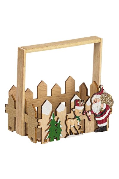 OEM Coș decorativ de Crăciun din lemn, Moș Crăciun, ren, multicolor, 10.5x7.5...