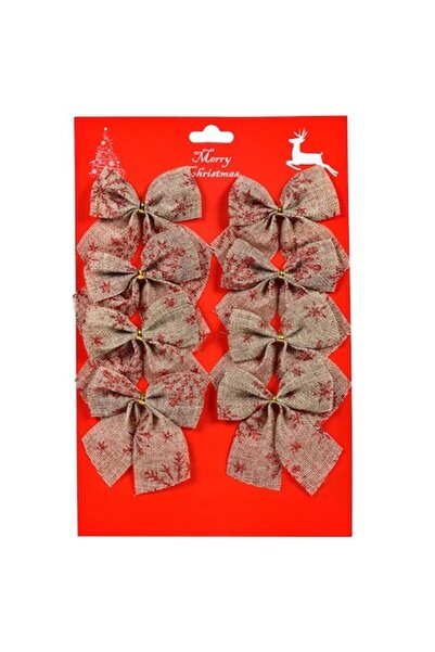 OEM Funde decorative de Crăciun bej cu modele roșii, 9x7 cm, 8 buc.