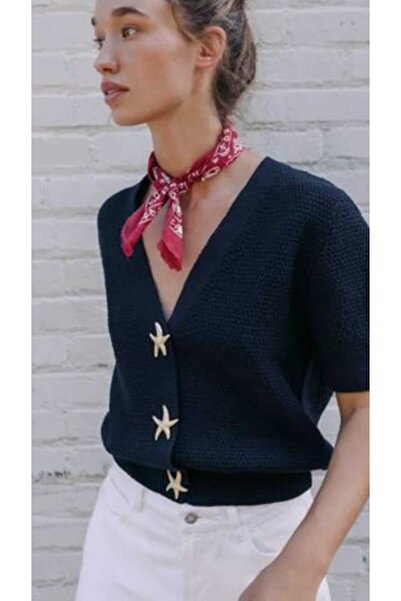 NÜANS MODA Button Detailed Short Sleeve Cardigan