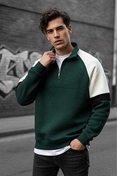 Oksit Wesst Three Thread Sh Fleece-Lined Half Zipper Collar Men's Sweatshirt