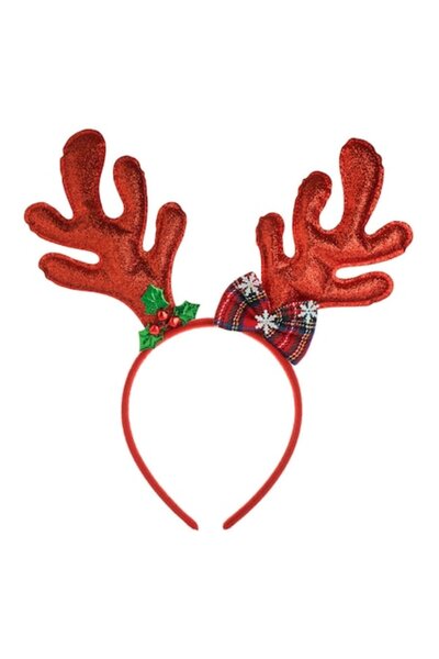 OEM Coroană de Crăciun pentru păr – Coarne de ren roșii cu sclipici, vâsc și ...
