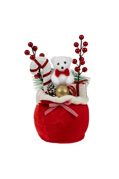 OEM Sac decorativ de Crăciun, ursuleț de pluș din spumă, cadou și acadea, roș...