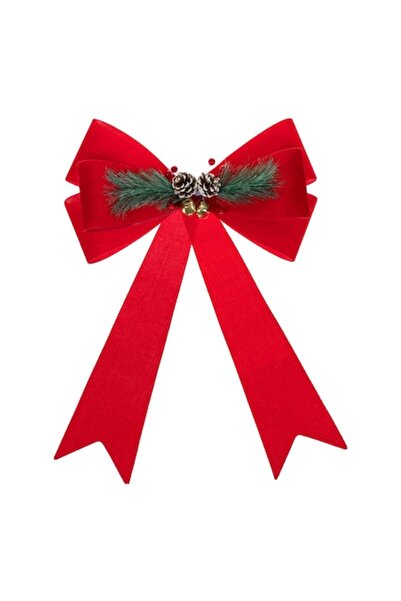 OEM Fundă decorativă din catifea roșie cu clopoței și fructe de ilex, 61 cm