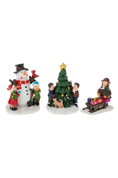 OEM Scenă de Crăciun cu figurine: Om de zăpadă, copii, sanie - 3 buc