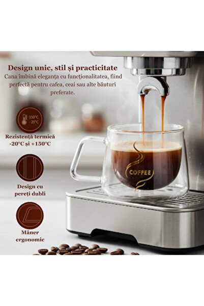 Salestore.ro Double-walled heat-resistant glass tea and coffee mug, 200 ml, Borosilicate glass, transparent cup