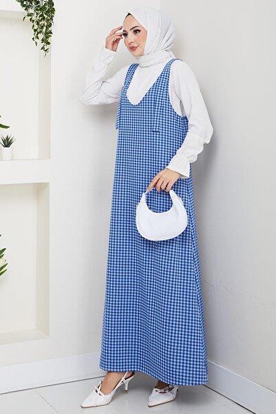 hafsamina Goose Feet Pattern Gilet Dress Blue Hm2865