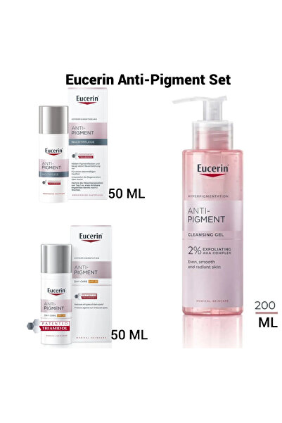 Eucerin Anti-Pigment 3 lü set. Gece Kremi, Gündüz Kremi, Temizleme Jeli