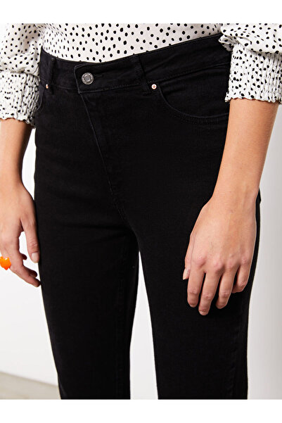 LC Waikiki Black High Waist Slim Mom Women's Jean Trousers with Pocket Detail