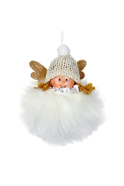 OEM Christmas Tree Ornament, Fur, Little Angel Girl, Ecru, 10x16 cm