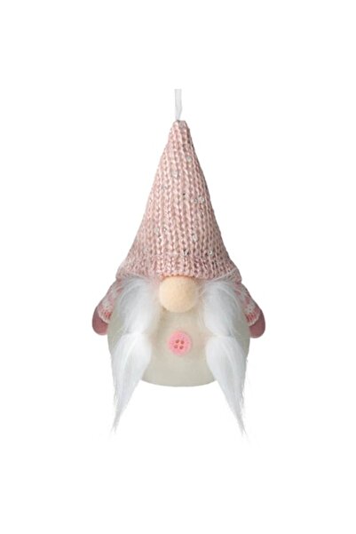 OEM Ornament de Crăciun - gnom alb cu pălărie roz 9x15 cm