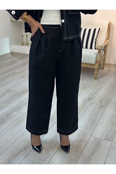 MELTEM TUĞAN Buttoned Denim Trouser Suit Black
