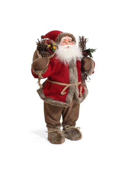 UnderShop Figurină decorativă realistă de Crăciun, Moș Crăciun cu mănunchi de lemne de foc pentru șemineu, 61 cm