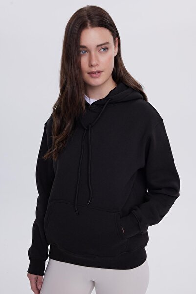 Tudors Γυναικείο μπλουζάκι Relax Fit Comfortable Cut Cotton με με κουκούλα τσέπες καγκουρό μαύρο