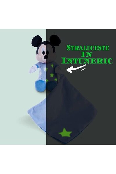Disney Plush toy, Mickey Mouse 20CM + blanket 15CM and phosphorescent stars, with Sticker
