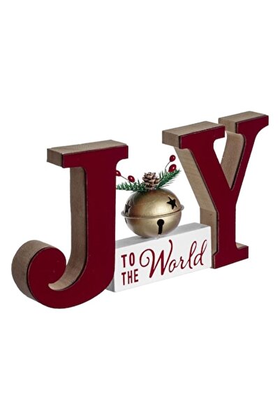 OEM Decorațiune de Crăciun din lemn, catifea vișinie, „JOY”, cu clopoțel, 24 ...