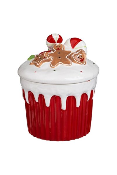 OEM Borcan de Crăciun din ceramică pentru fursecuri, cu capac, bomboane și om...