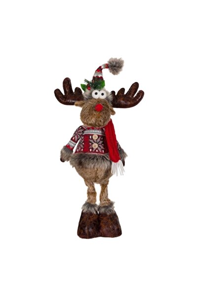 OEM Figurină decorativă de Crăciun cu ren și jachetă de blană, 56,9 cm
