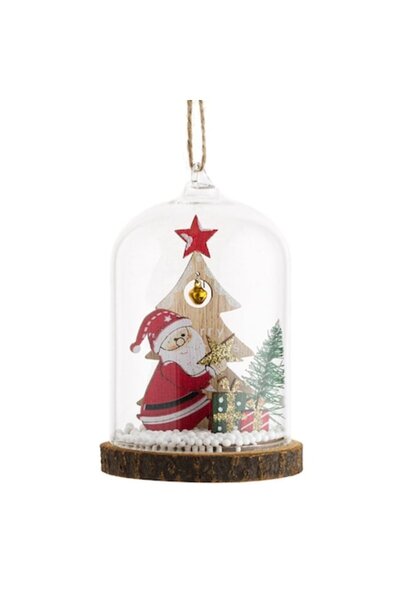 OEM Ornament de Crăciun, Figurină Moș Crăciun, Cupolă de sticlă, Lemn, 7x11cm