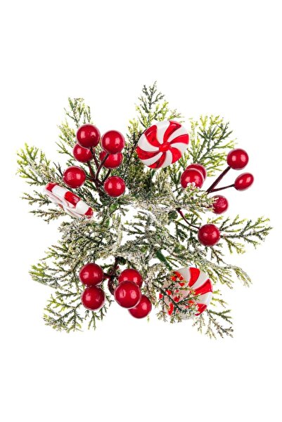 OEM Christmas Decorative Candle Ring, Green, Snowy Fir Branches, Candy Canes & Berries, 18cm