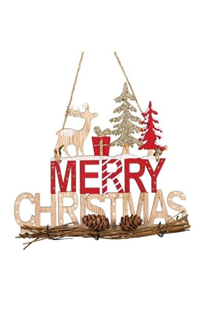 OEM Hanging Wooden Christmas Plaque with Glitter 'Merry Christmas' 17cm