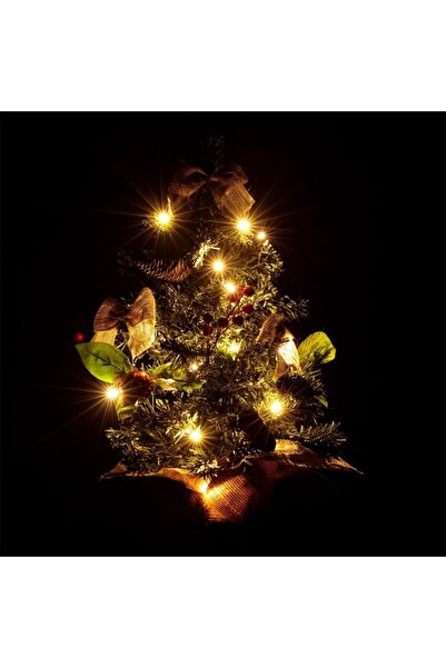 Tessari Decorative Tabletop Christmas Tree with 20 LED Lights, Cones, Battery-Powered Stand - 50 cm