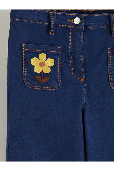 LC Waikiki Indigo Floral Embroidered Girls' Jeans