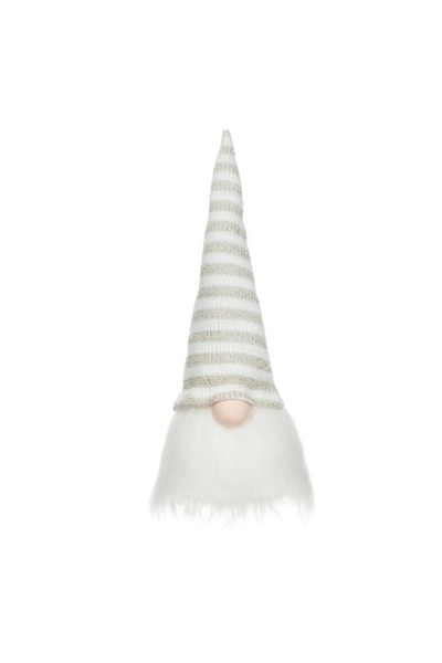 OEM Figurină Gnome de Crăciun cu LED și pălărie bej cu dungi 28 cm